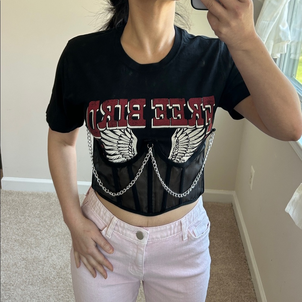 Bevel corset mixed cropped tee. XS-S